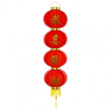 Luminária oriental tecido com 4 peças vermelho
