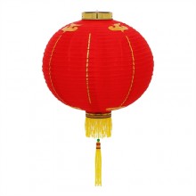 Luminária oriental tecido 35 cm vermelho